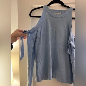 MILLY Blue cold shoulder sweater with bows, XS